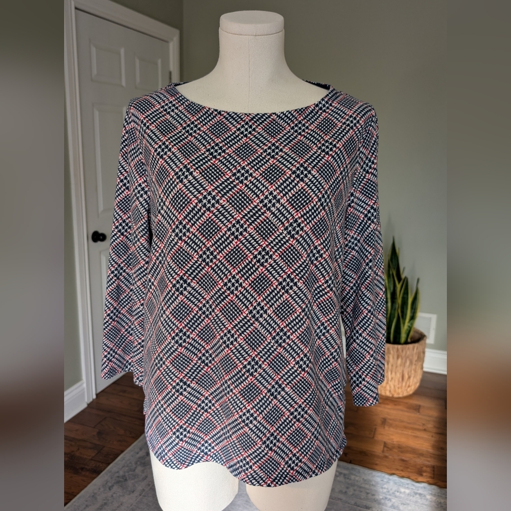 Talbots Women's Geometric Cotton Blend Blouse 3/4 Sleeve Size XL